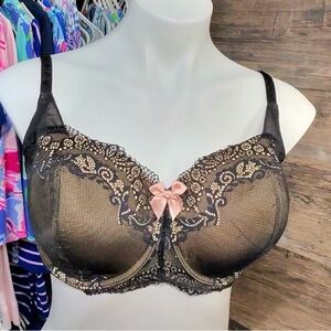 DKNY Black and Gold Lace Bra with Pink Bow